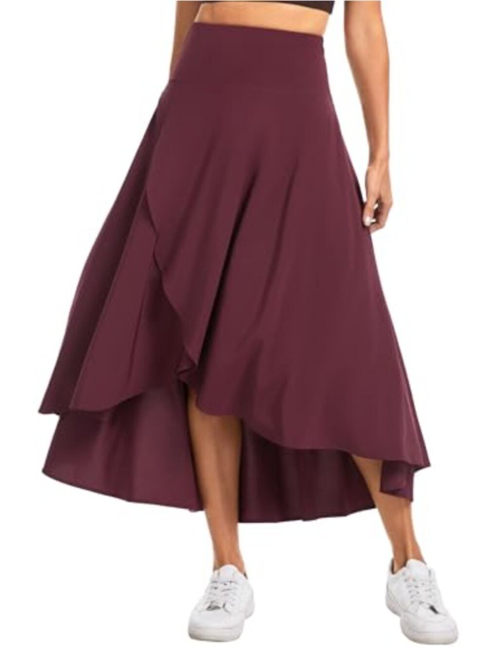 High Waist Flowy Maxi Skorts Wrap High Low Asymmetric Skirt Built-in Shorts